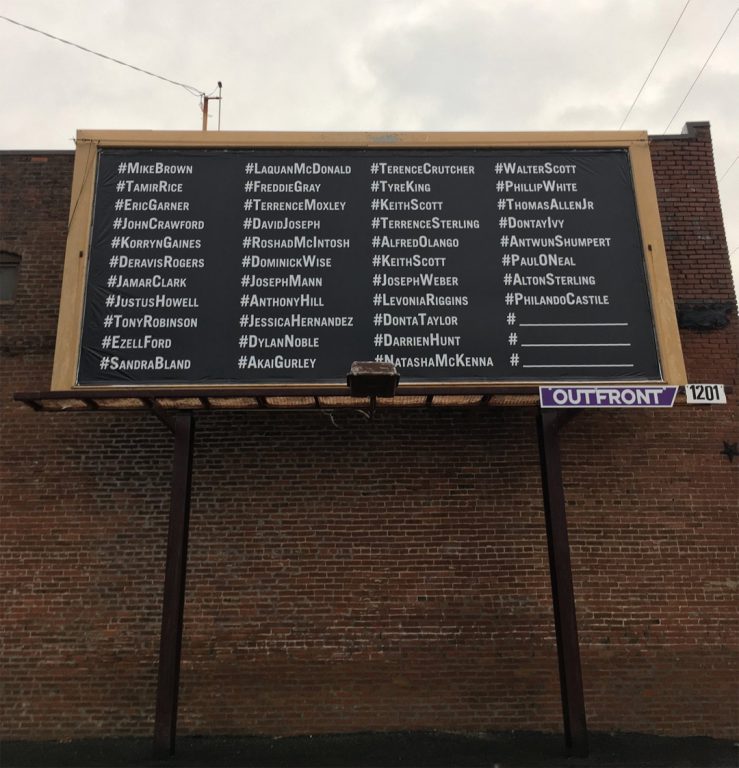 'A Partial Listing Of People Lynched By Police Recently' Billboard by Dread Scott